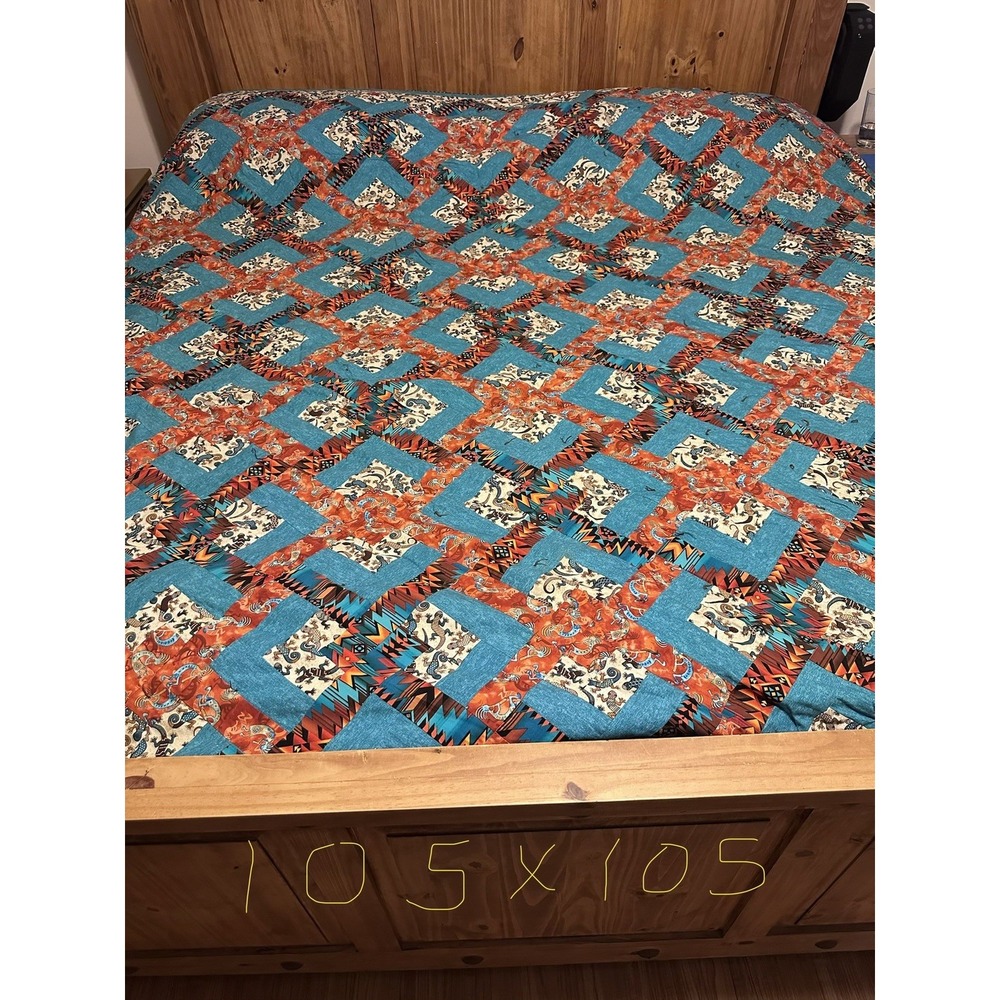 Handmade King Size Quit Southwest Style With Kokopelli, Pillows And Shams